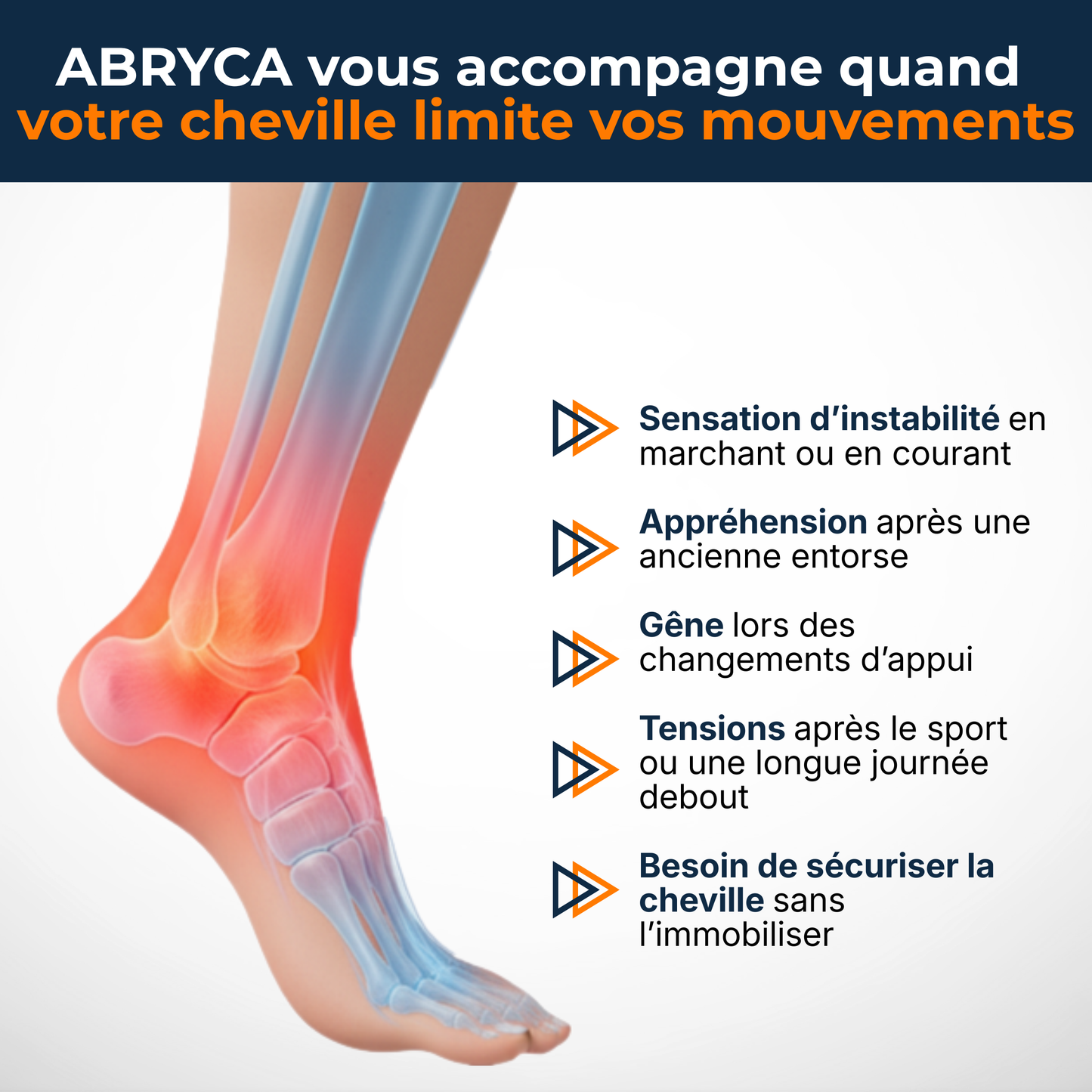 ABRYCA Cheville Stable — Bandes de kinésiologie prêtes à poser